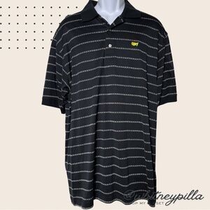 Masters Collection Mens Black Striped Short Sleeve Polo Masters Logo Shirt Large